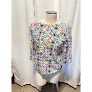 Women's Talbots Size M Pima Shirt 3/4 length multicolored geometric designs